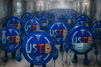 Army of USTD coins in hospital corridor